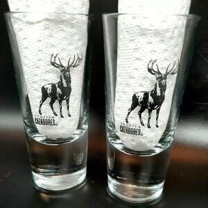 Large Weighted Heavy CAZADORES Tequila DEER Hunter Shot Glass Rare Set of 2